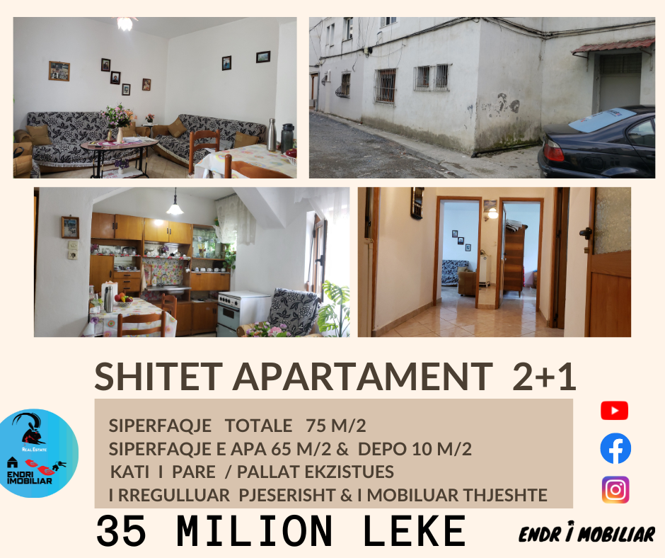 Shitet Apartament 2+1  kati i pare