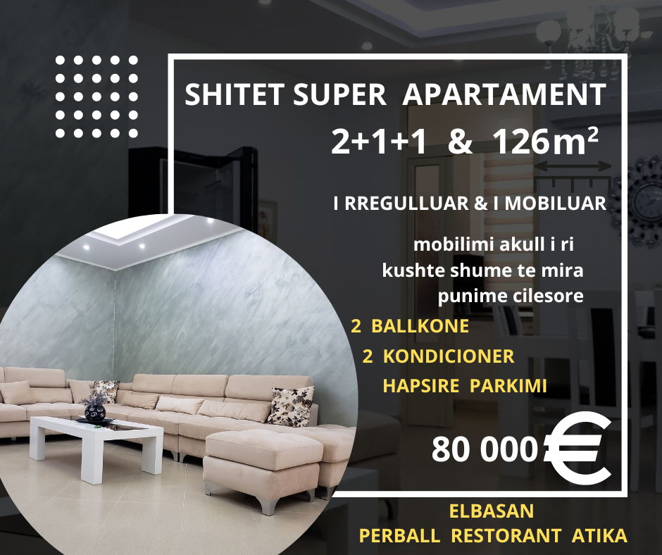 Shitet Apartament 2+1 i mobiluar pallat i ri