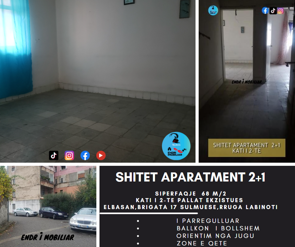 Shitet Apartament 2+1 ,gjurma mushkes kati i 2-te