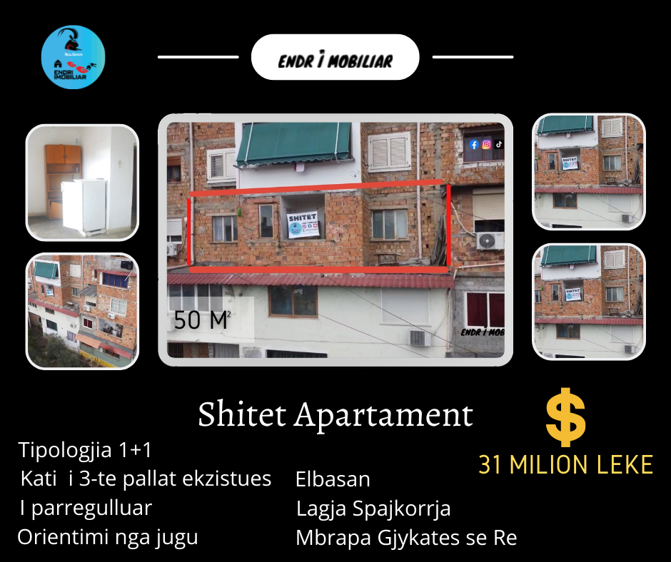 SHITET APARTAMENT 1+1 KATI I 3-TE i parregulluar